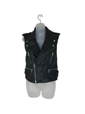 Faith Connexion Black Lamb Leather Biker  Vest Size 36 (S)